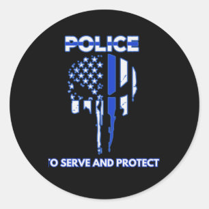 Adesivo Redondo Design de Caveira da Polícia com Linha Azul