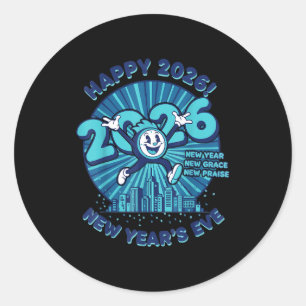 Adesivo Redondo Design de Celebração de Ano Novo 2026 Feliz