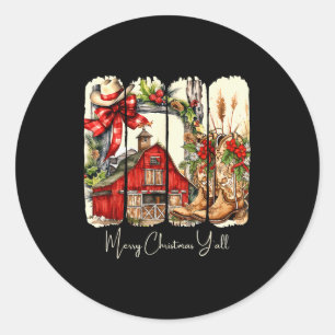 Adesivo Redondo Design de celeiro de Natal Alegre Western Yall