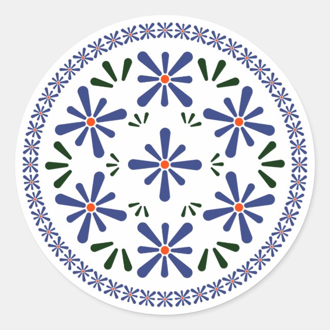 Adesivo Redondo Design de cerâmica tradicional polonesa. (Frente)