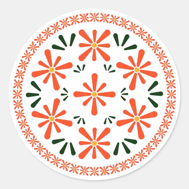 Adesivo Redondo Design de cerâmica tradicional polonesa. (Frente)