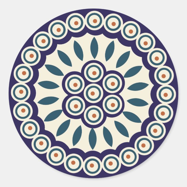 Adesivo Redondo Design de cerâmica tradicional polonesa. (Frente)
