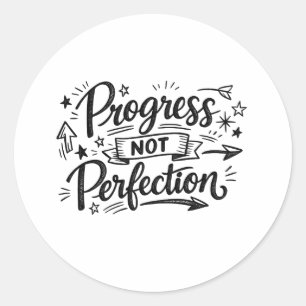 Adesivo Redondo Design de Citação Motivacional Progresso Não Perfe