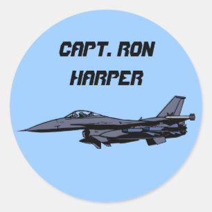 Adesivo Redondo Design de Combatente F16 Personalizável