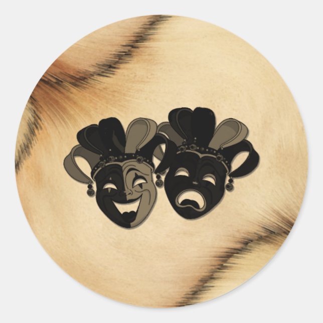Adesivo Redondo Design de Comédia Russa e Teatro Tragédia (Frente)