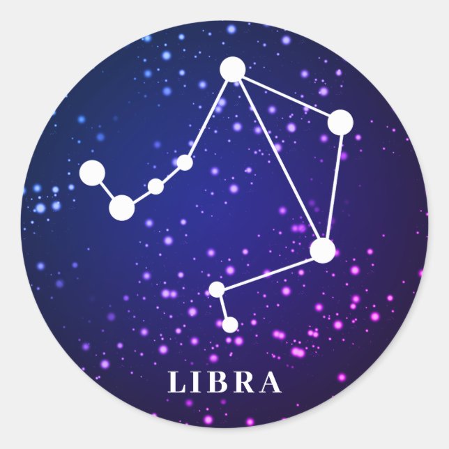 Adesivo Redondo Design de constelação de Libra Zodiac (Frente)