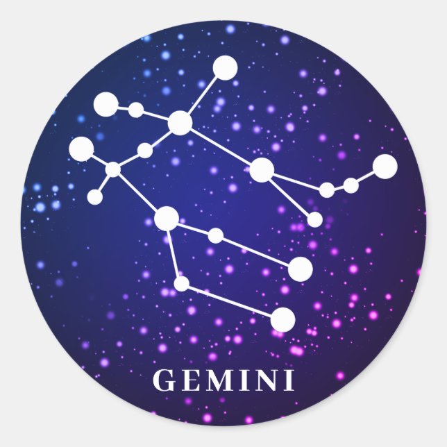Adesivo Redondo Design de constelação Gemini Zodiac (Frente)