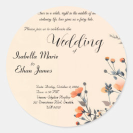 Adesivo Redondo Design de convite romântico floral suave