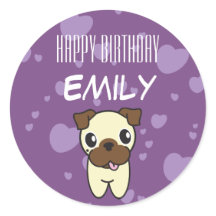 Design de Coração Púrpura Super-Cute Pug