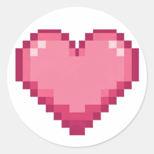 Adesivo Redondo Design de Coração Rosa Pixelado