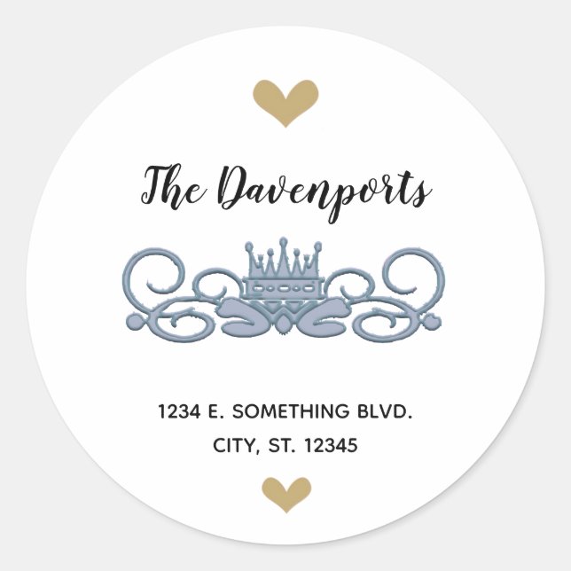 Adesivo Redondo Design de Coroa Azul Personalizada (Frente)