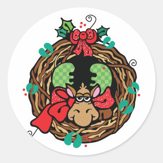 Adesivo Redondo design de coroa de natal (Frente)