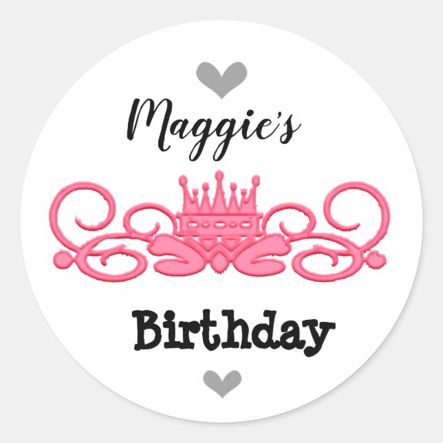 Adesivo Redondo Design de Coroa Rosa Personalizada (Frente)