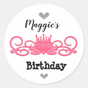 Adesivo Redondo Design de Coroa Rosa Personalizada