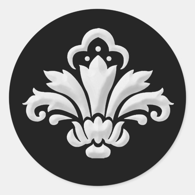 Adesivo Redondo Design de Damasco Branco no Fundo Alterável (Frente)