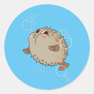 Adesivo Redondo Design de desenho animado de vida marinha de Fugu