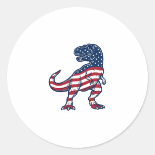 Adesivo Redondo Design de Dinossauro T-Rex Patriótico Bandeira Ame