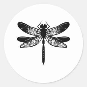 Adesivo Redondo Design de Dragonfly Minimalista Preta e Branca