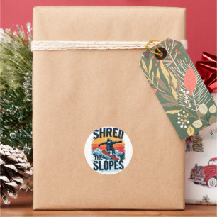 Adesivo Redondo Design de Esportes de Inverno - "Shred the Slopes"