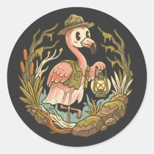 Adesivo Redondo Design de Flamingo Pantanoso Assustador Vintage