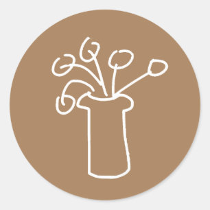 Adesivo Redondo Design de flor branca e esboço moderno