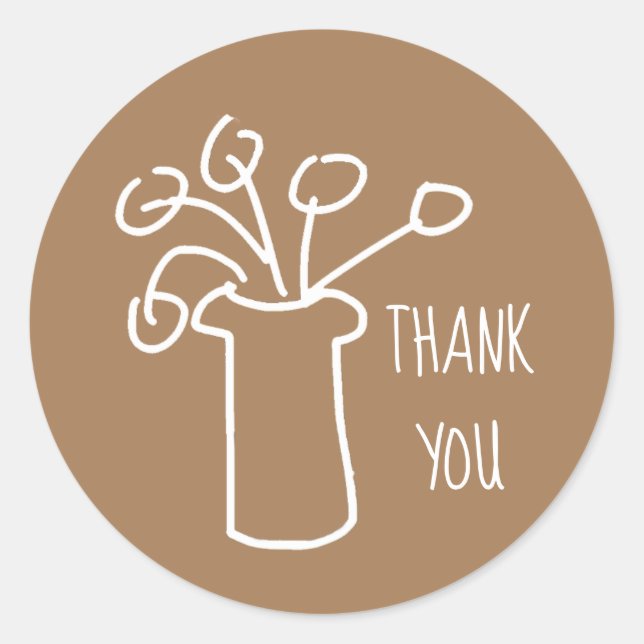 Adesivo Redondo Design de flor branca e esboço moderno (Frente)