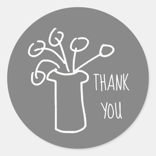 Adesivo Redondo Design de flor branca e esboço moderno (Frente)