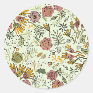 Adesivo Redondo design de flor de padrão floral de abelha aquarel