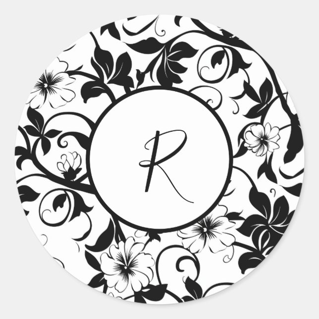 Adesivo Redondo Design de folha branca e preta (Frente)