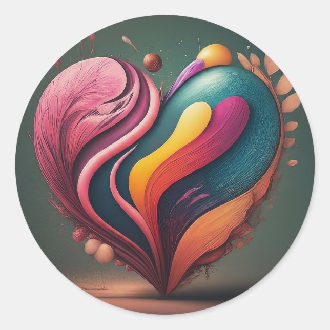 Adesivo Redondo Design de Forma do Coração (Frente)