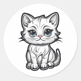 Adesivo Redondo Design de Gato Branco Adorável para Gatos