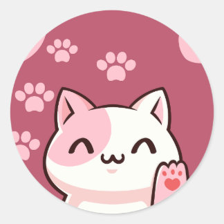 Adesivo Redondo Design de Gato Fofo