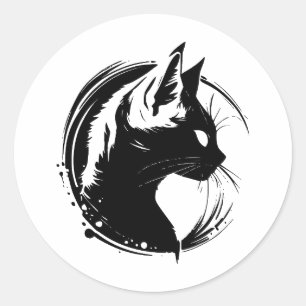 Adesivo Redondo Design de Gato Minimalista BW