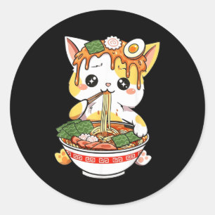 Adesivo Redondo Design de Gato Ramen Estilo Kawaii Engraçado Anime