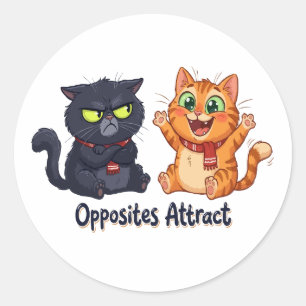 Adesivo Redondo Design de Gatos Fofos que Atraem Opostos