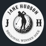 Adesivo Redondo Design de Golfe Minimalista Elegante Clássico Cane<br><div class="desc">Monograma de Golfe Elegante Personalizado Minimalista por Edward Eksi. Modificação fácil de INICIAIS e TEXTOS para suas necessidades.</div>