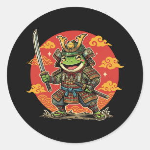 Adesivo Redondo Design de Guerreiro Animal Cartoon Samurai Sapo Fo
