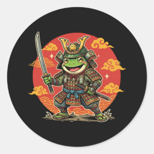 Adesivo Redondo Design de Guerreiro Animal Cartoon Samurai Sapo Fo