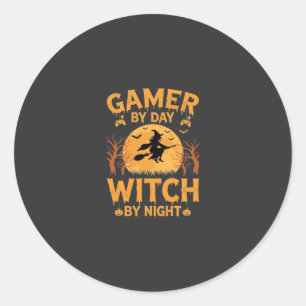 Adesivo Redondo Design de Halloween de Jogos da Bruxa Gamer