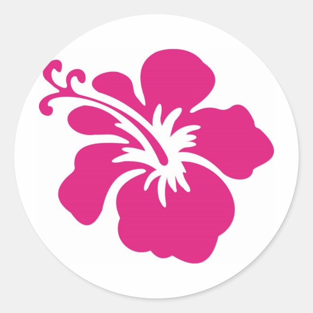Adesivo Redondo Design de Hibiscus Rosa (Frente)
