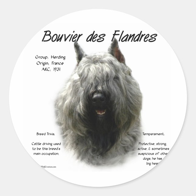 Adesivo Redondo Design de História de Bouvier des Flandres (Frente)