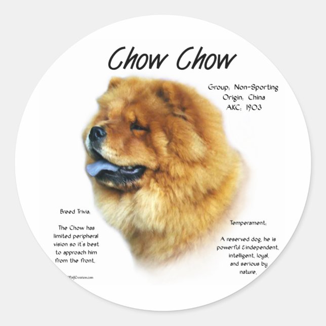 Adesivo Redondo Design de Histórico de Chow (Frente)