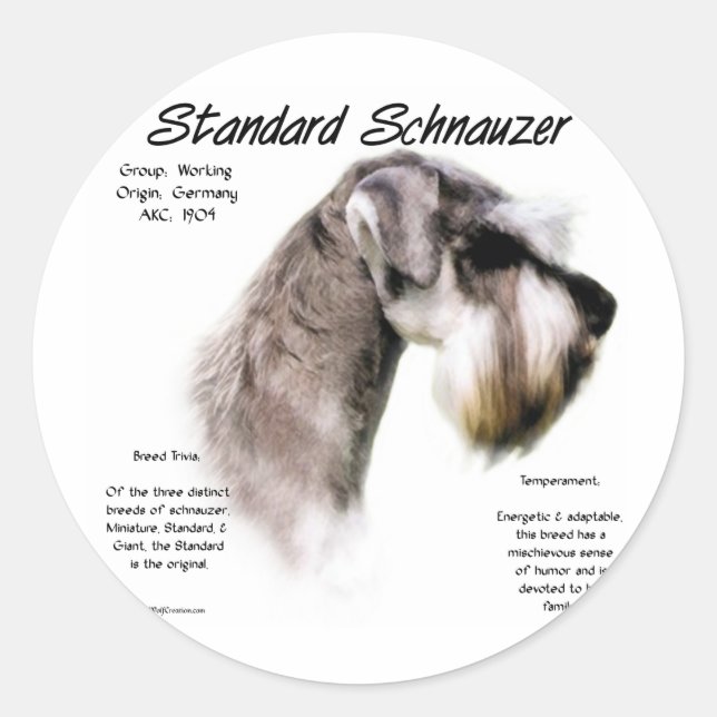 Adesivo Redondo Design de Histórico de Schnauzer Padrão (Frente)