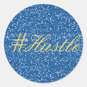 Adesivo Redondo Design de Hustle Glitter Azul
