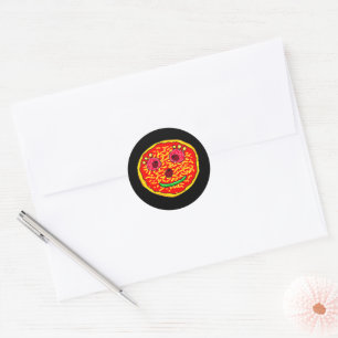 Adesivo Redondo Design de Ilustração da Face da Pizza Sorrindo