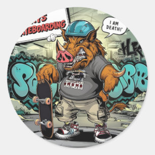 Adesivo Redondo Design de ilustração do skate artístico selvagem