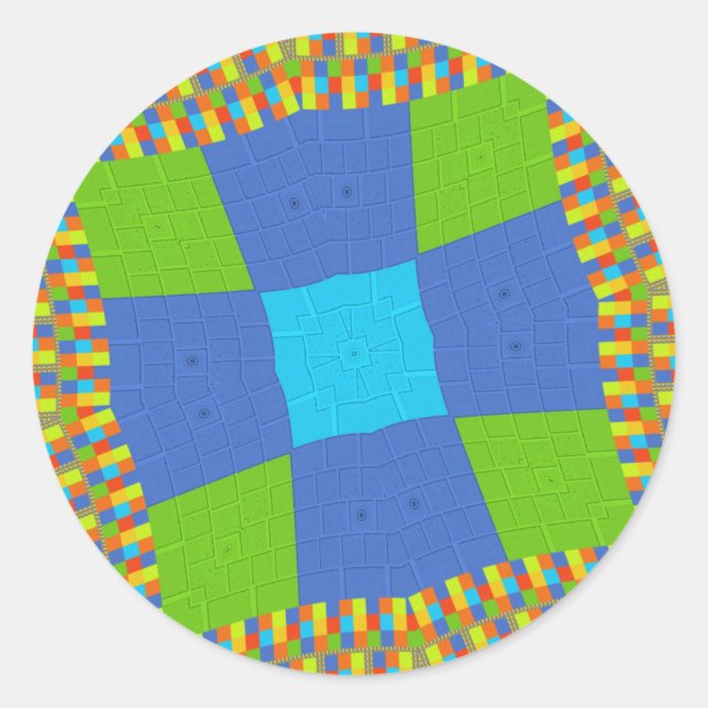 Adesivo Redondo Design de Impressão de Arte Ciana Azul Belo e Belo (Frente)