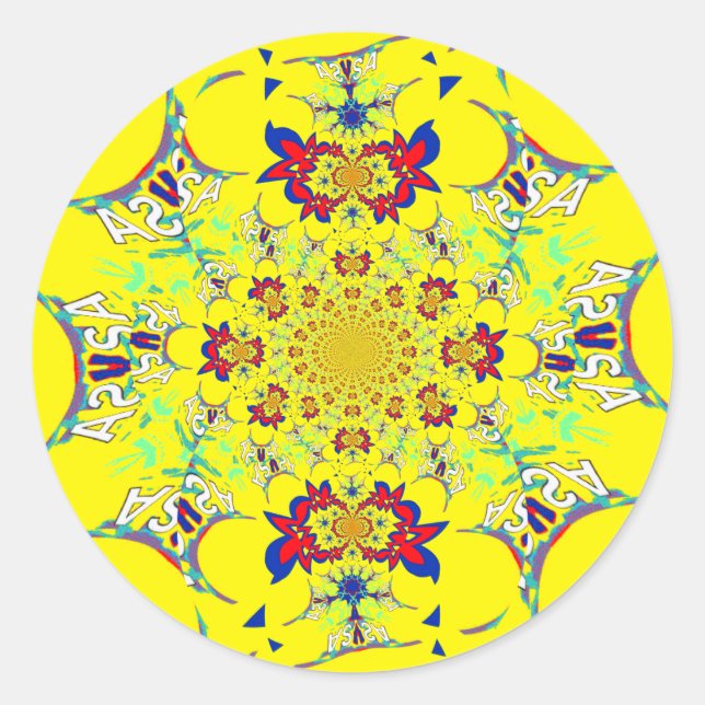 Adesivo Redondo Design de Impressão de Arte com Damasco Brilhante  (Frente)