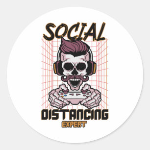 Adesivo Redondo Design de jogos especialista em distanciamento soc