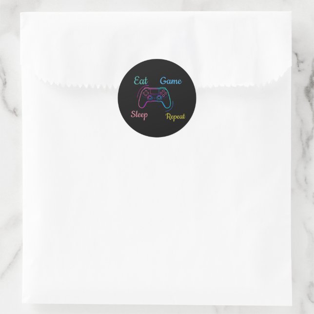 Adesivo Redondo design de jogos neon personalizável (Bolsa)